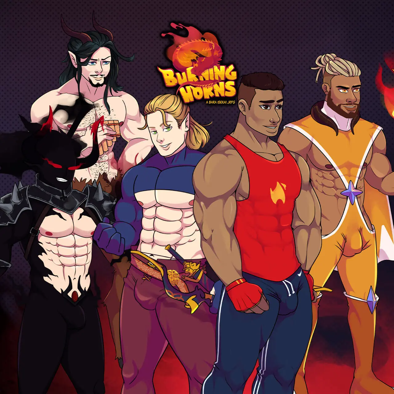 Burning Horns – A Bara Isekai JRPG cover